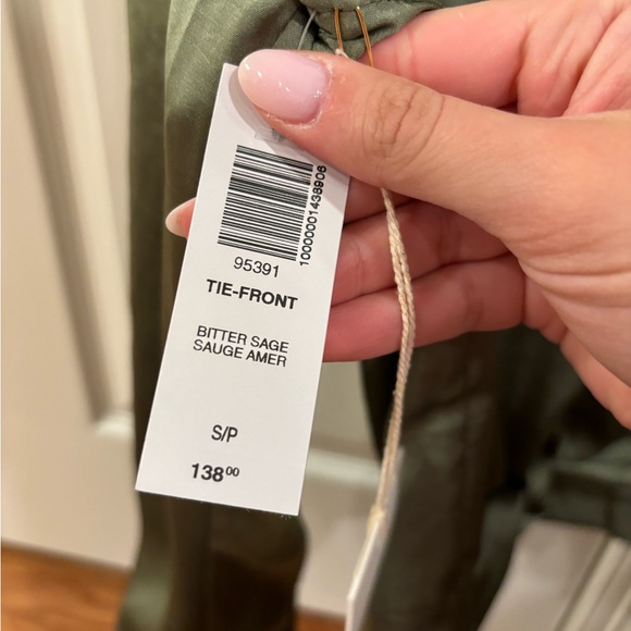 Aritzia Wilfred tie front blouse in size medium, color bitter sage. NWT. - Picture 3 of 3